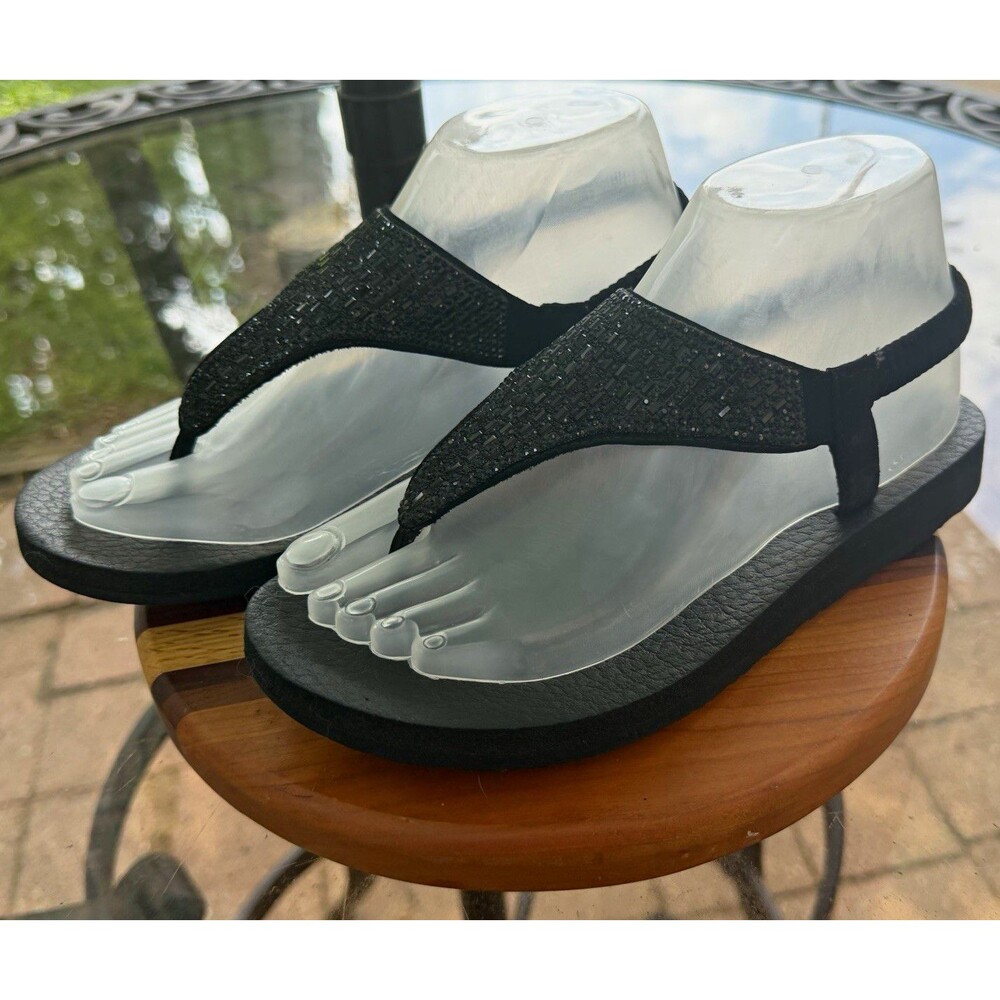 Skechers Womens Black Glitter Thong Slip On Sandals Synthetic Upper US 6 EU 36